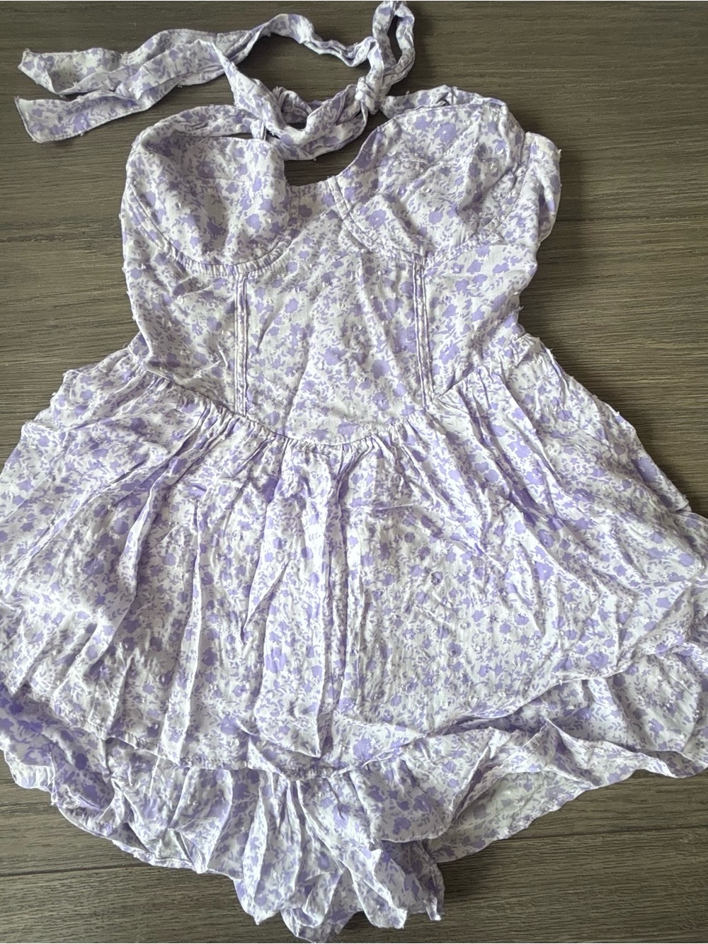 Sky to Moon Lavender Floral Halter Dress with Skort Bottom - S